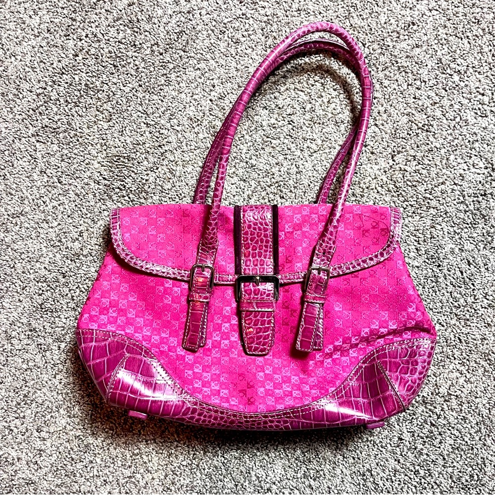Vintage Liz Claiborne Pink Croc leather shoulder bag #Y2K #PinkBag #VintageBag